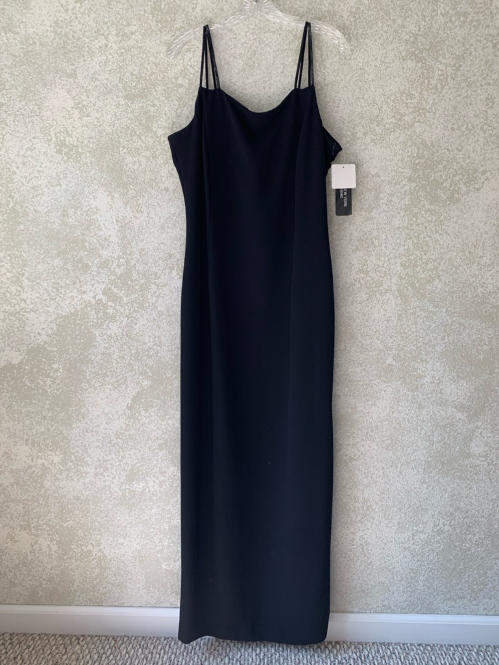Jones New York Evening Dress Black Beaded Strap Maxi Side Slit NWT 16
